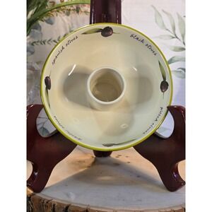 Liddy Stoneware Olive Serving Bowl with Center Toothpick Holder Purple Cream